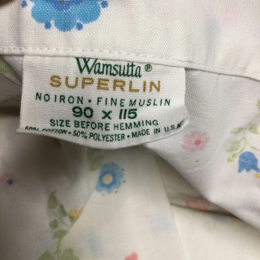 Wamsutta Vintage Queen Flat Floral Sheet Blue Pink Yellow Green